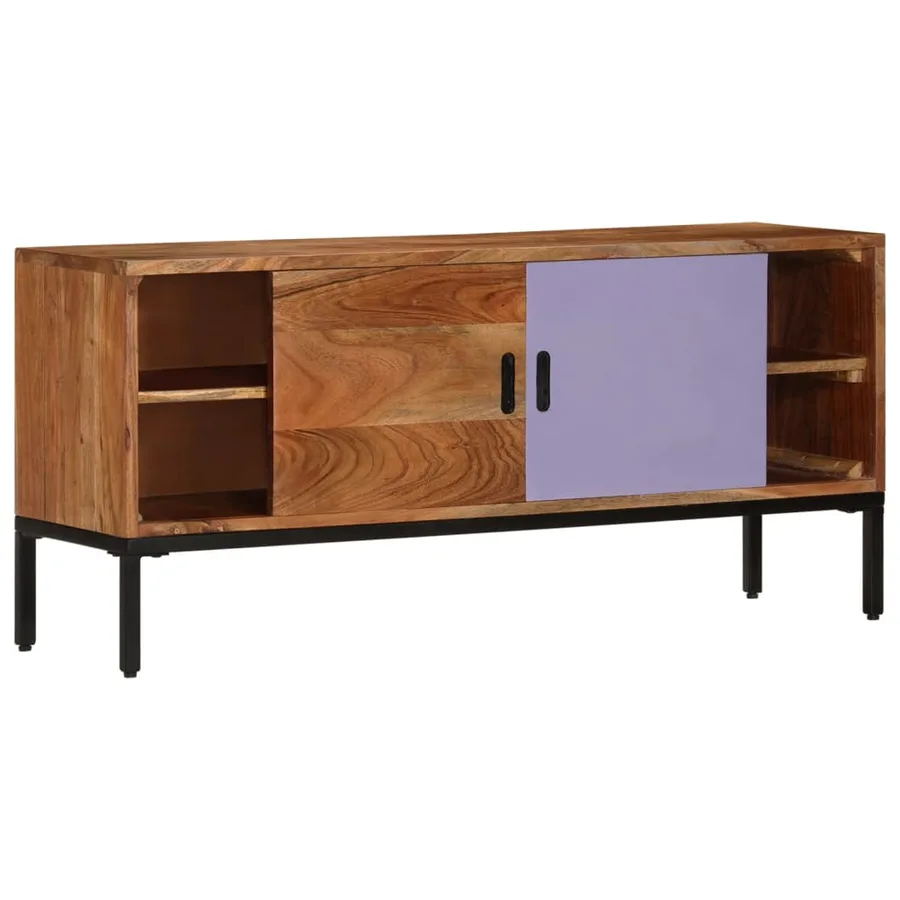 Meuble TV Marron miel et gris 110x30x50 cm Bois massif d'acacia - 3