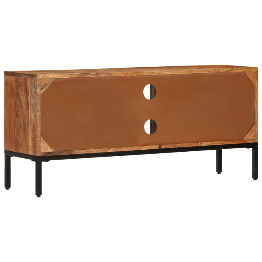 Meuble TV Marron miel et gris 110x30x50 cm Bois massif d'acacia - 5