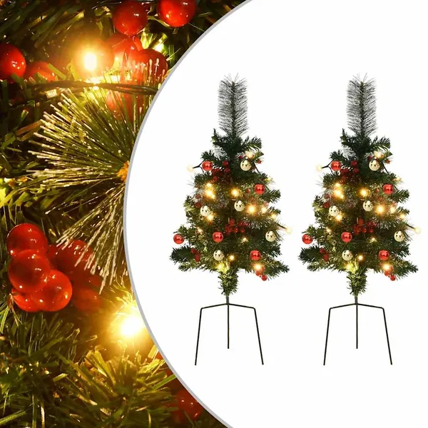 Arbre de Noël artificiel pré-éclairé d'allée 2 pcs 76 cm PVC