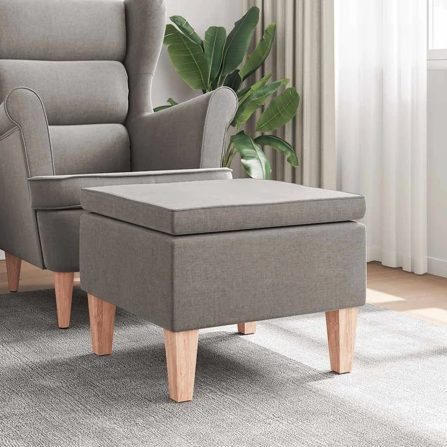Tabouret avec pieds en bois Taupe Tissu