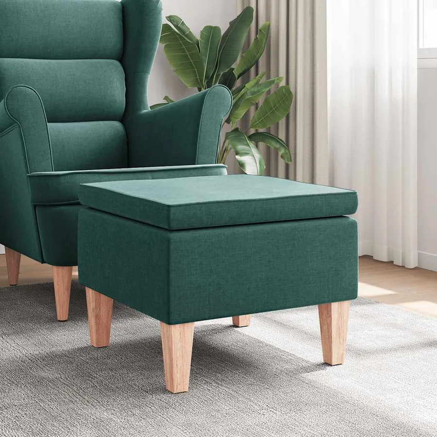 Tabouret avec pieds en bois Vert foncé Tissu