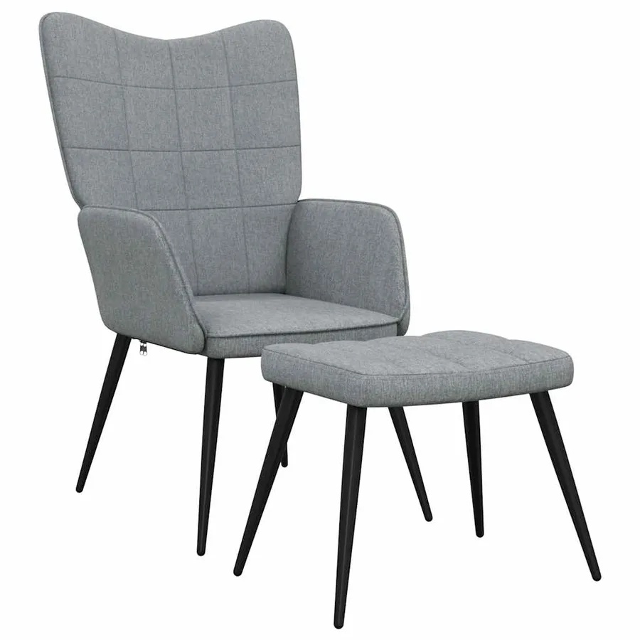Chaise de relaxation avec tabouret Gris clair Tissu - 2
