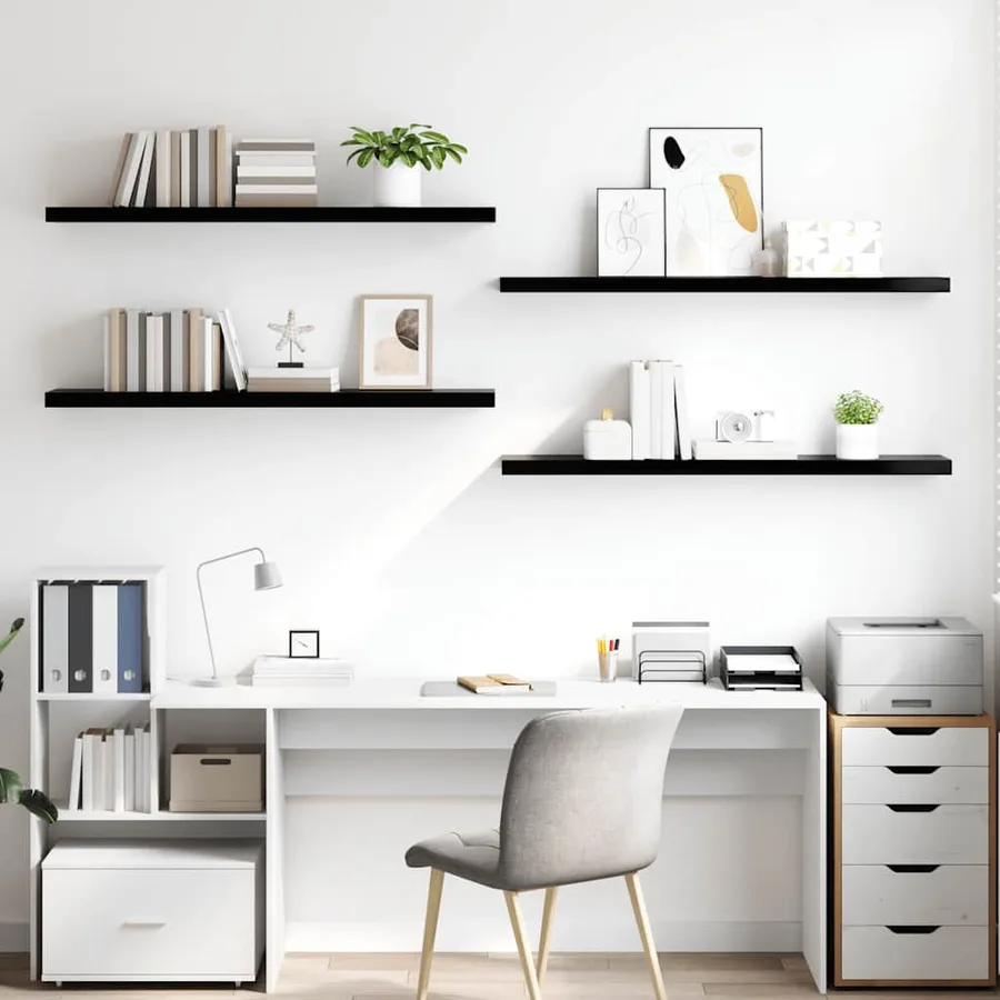 Étagère murale flottante 4 pcs Noir brillant 120x23,5x3,8cm MDF - 3