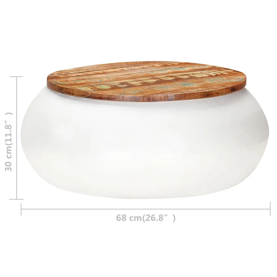 Table basse Blanc 68x68x30 cm Bois de récupération solide - 5