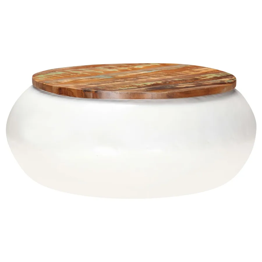 Table basse Blanc 68x68x30 cm Bois de récupération solide - 8