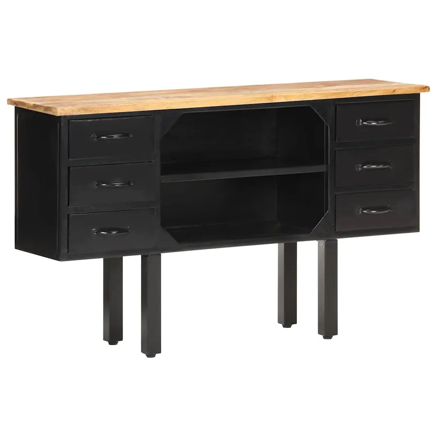 Buffet 110x30x65 cm Bois de manguier massif brut et acier - 8