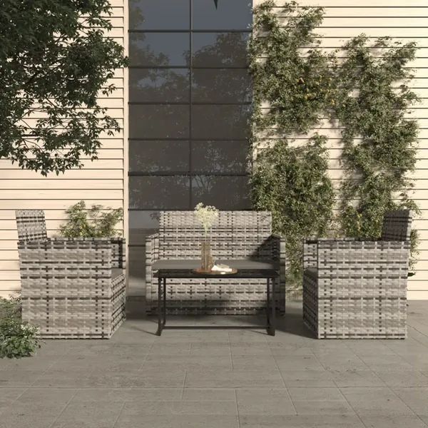 Mobilier d'extérieur 4 pcs avec coussins Résine tressée Gris