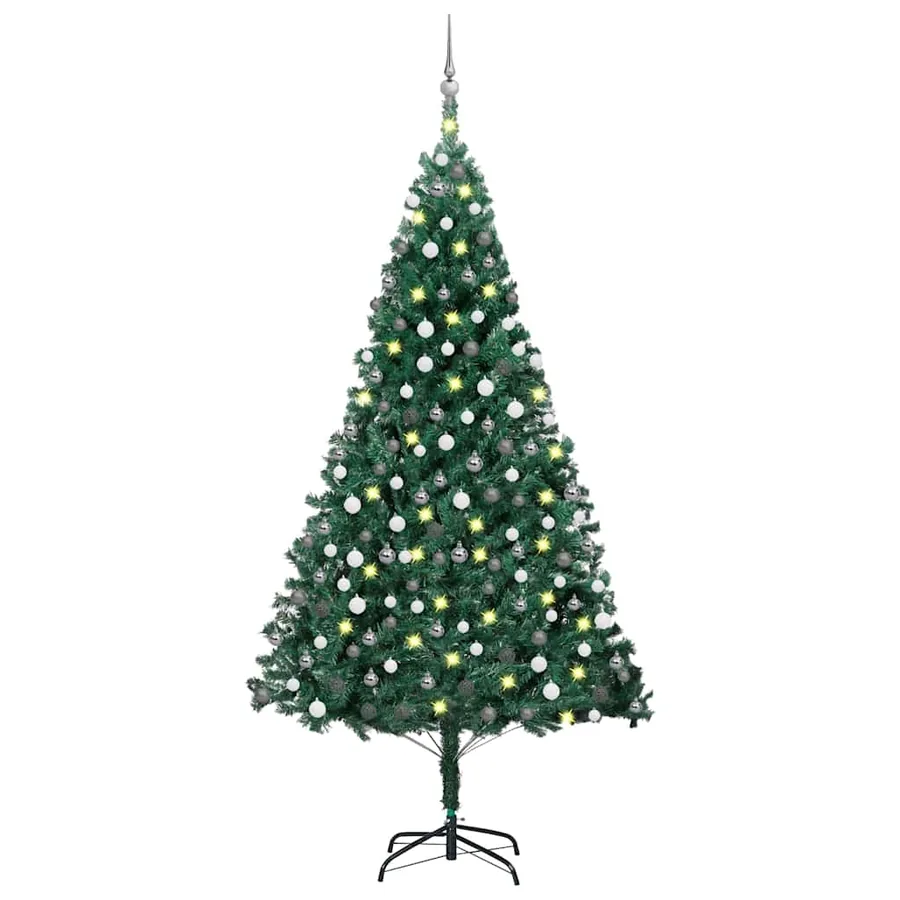 Arbre de Noël artificiel pré-éclairé et boules vert 240 cm