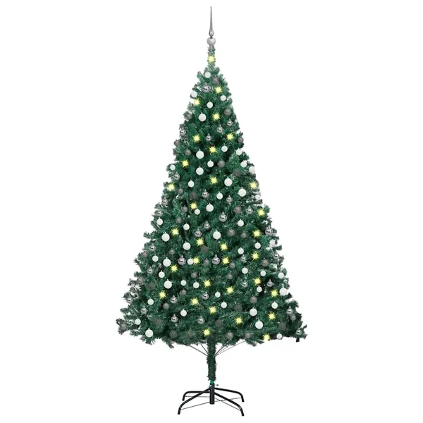 Arbre de Noël artificiel pré-éclairé et boules vert 240 cm