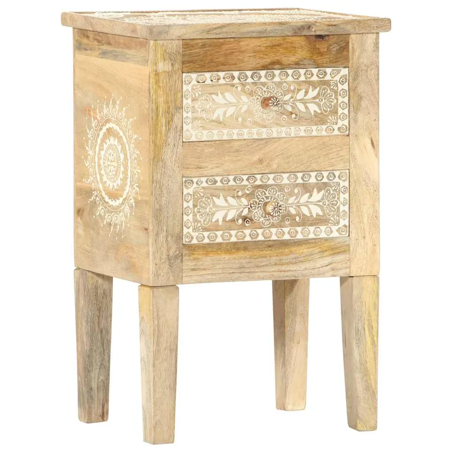 Table de chevet peinte à la main 40x30x60 cm Bois de manguier - 10