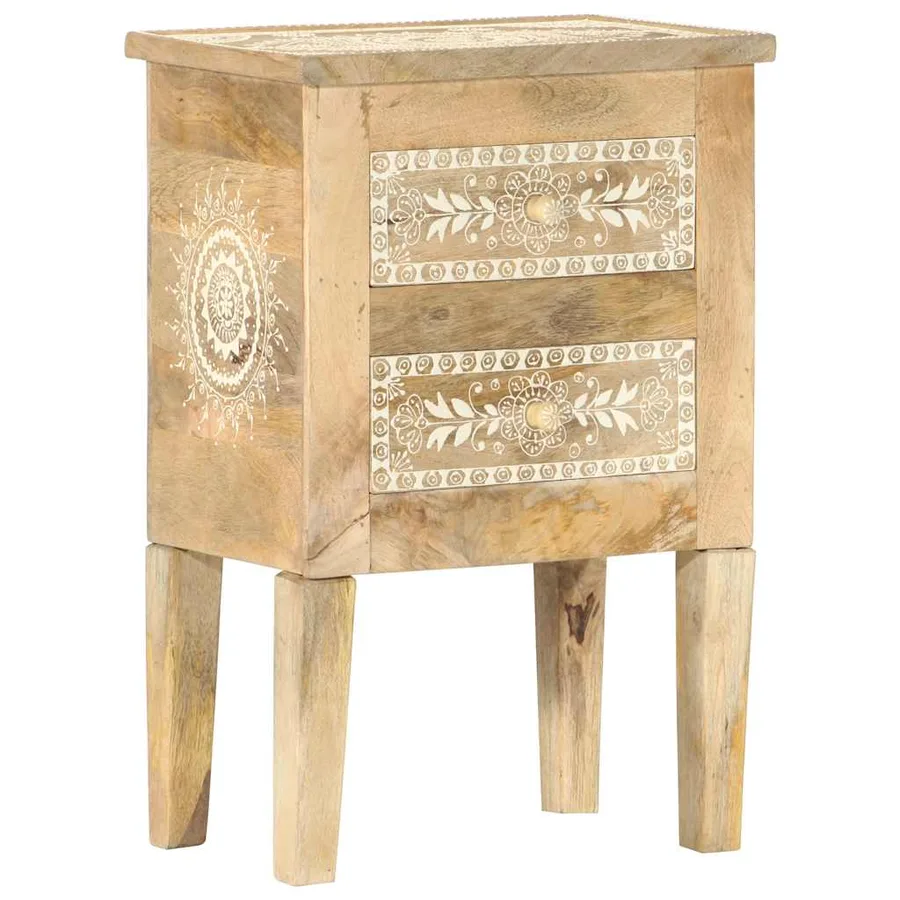 Table de chevet peinte à la main 40x30x60 cm Bois de manguier - 12