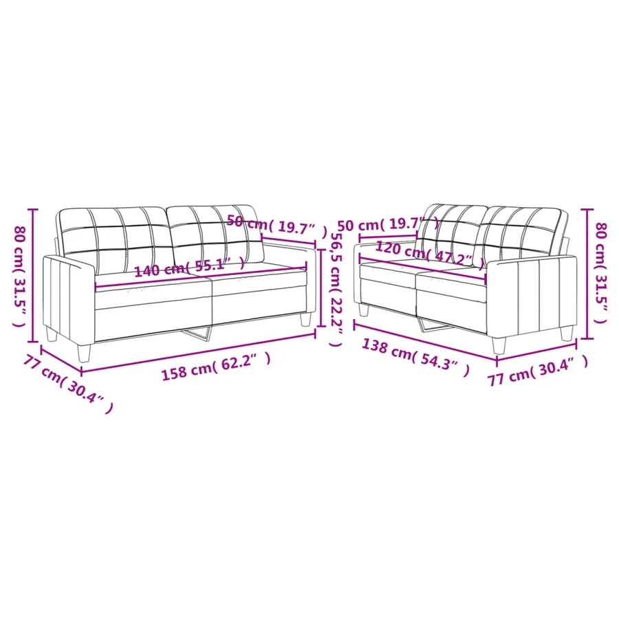 Ensemble de canapés 2 pcs avec coussins Gris Similicuir - 7