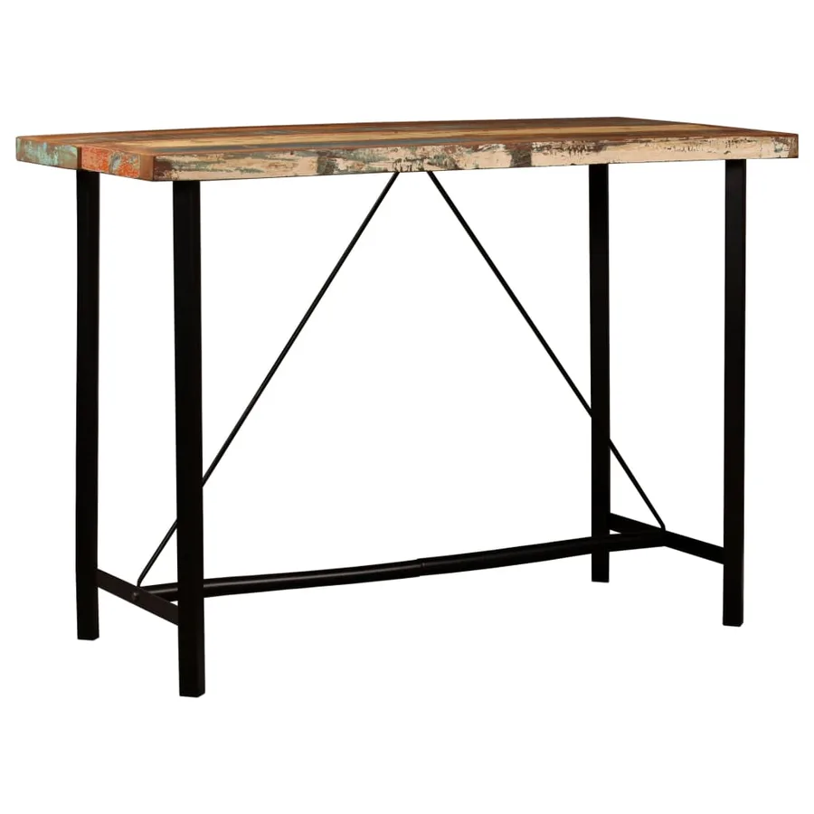 Ensemble de bar 7 pcs Bois de récupération et cuir véritable - 14