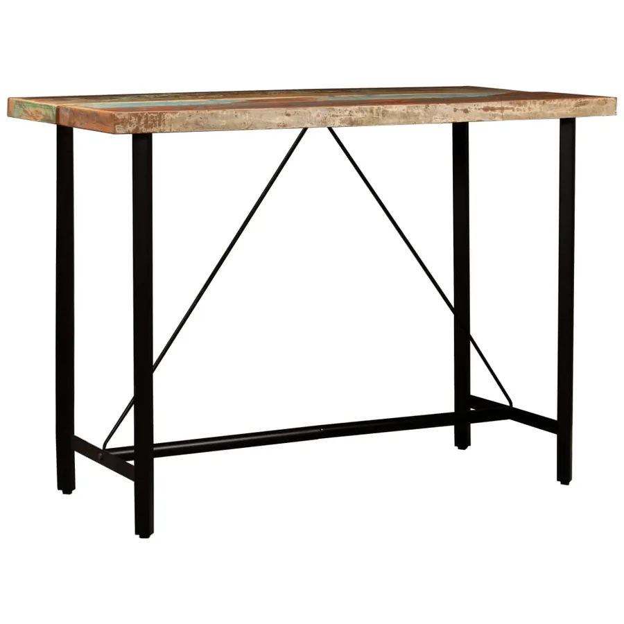 Ensemble de bar 7 pcs Bois de récupération et cuir véritable - 16