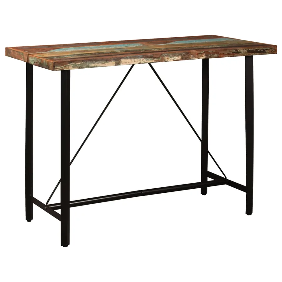 Ensemble de bar 7 pcs Bois de récupération et cuir véritable - 4