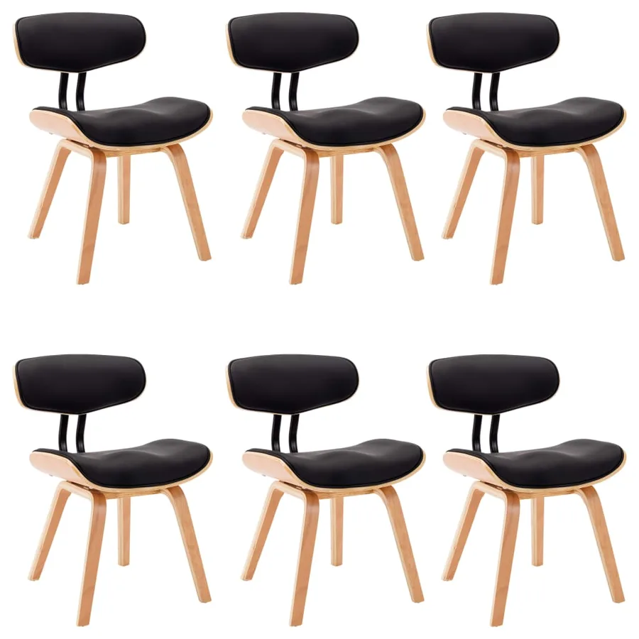 Chaises à manger lot de 6 noir bois courbé et similicuir - 2