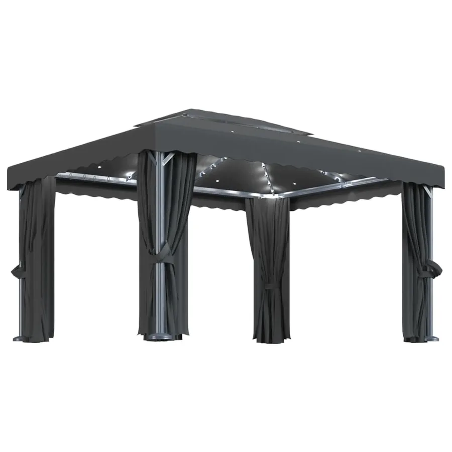 Tonnelle avec rideau et guirlande lumineuse LED 4x3m Anthracite - 2