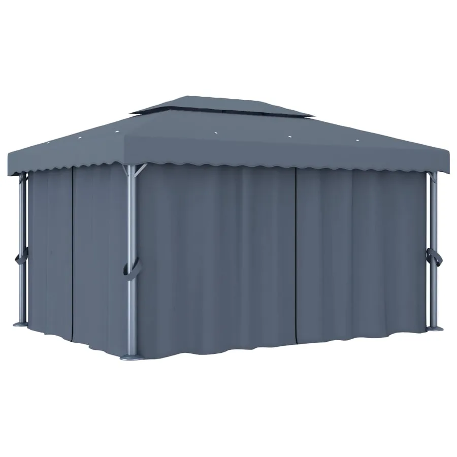 Tonnelle avec rideau et guirlande lumineuse LED 4x3m Anthracite - 3