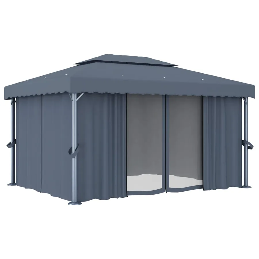 Tonnelle avec rideau et guirlande lumineuse LED 4x3m Anthracite - 4