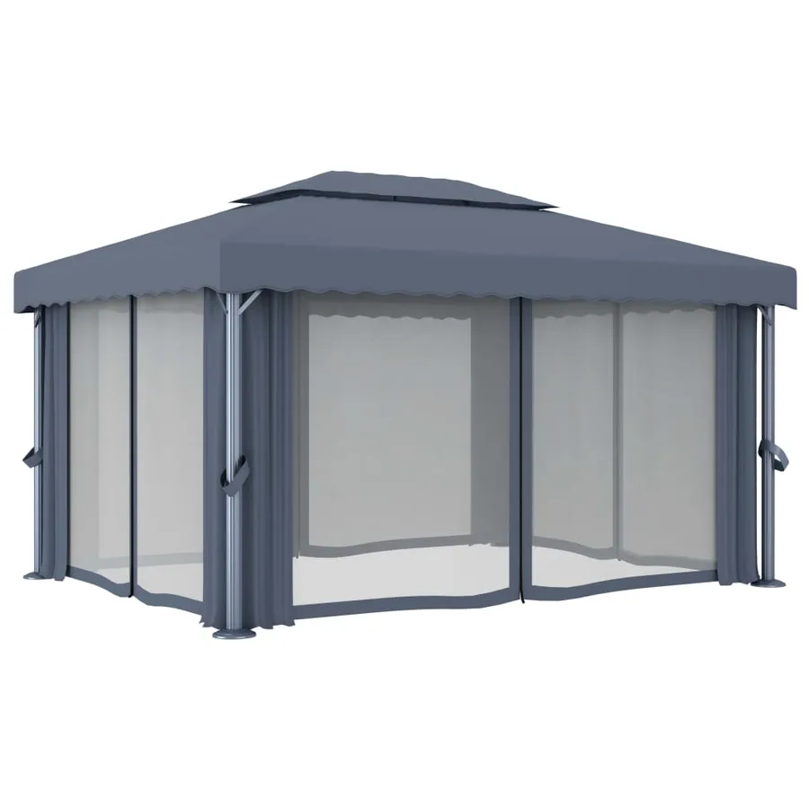 Tonnelle avec rideau et guirlande lumineuse LED 4x3m Anthracite - 6