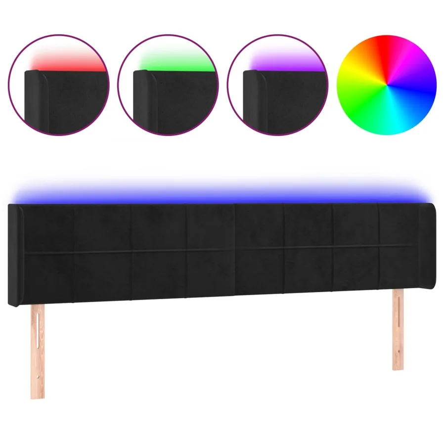 Tête de lit à LED Noir 203x16x78/88 cm Velours - 2
