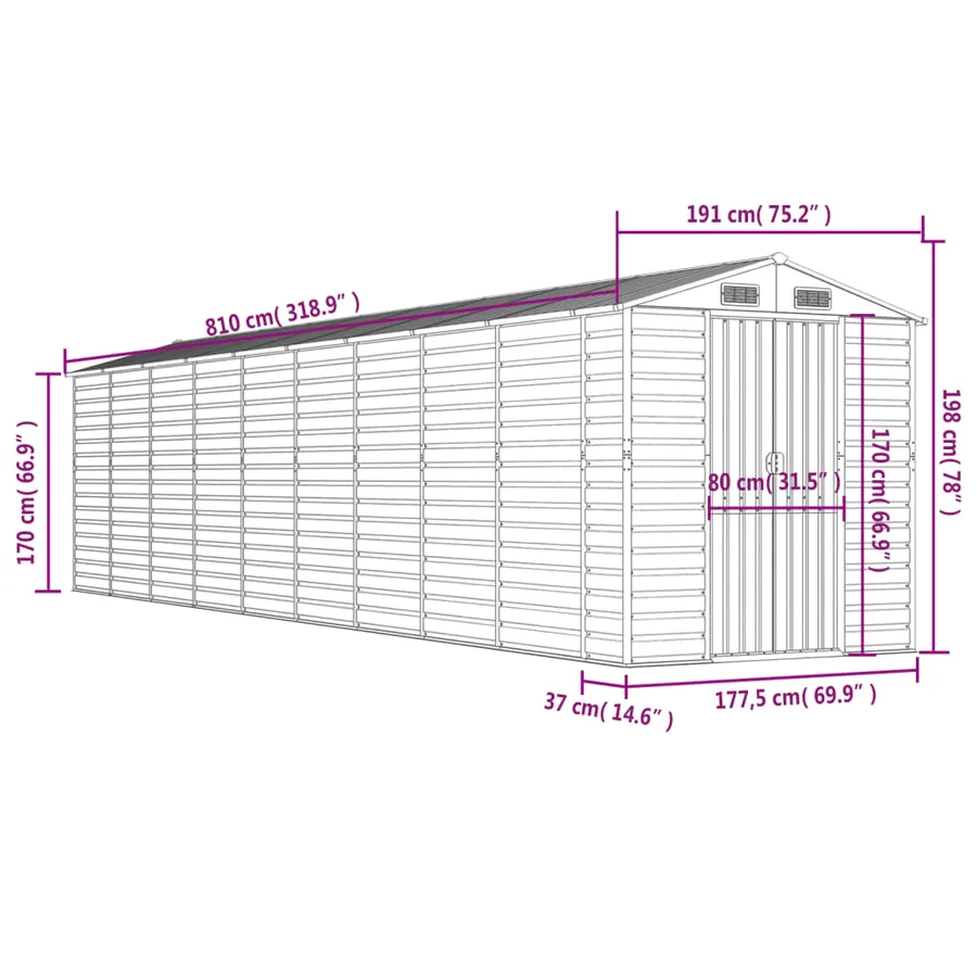 Abri de jardin anthracite 191x810x198 cm acier galvanisé - 12