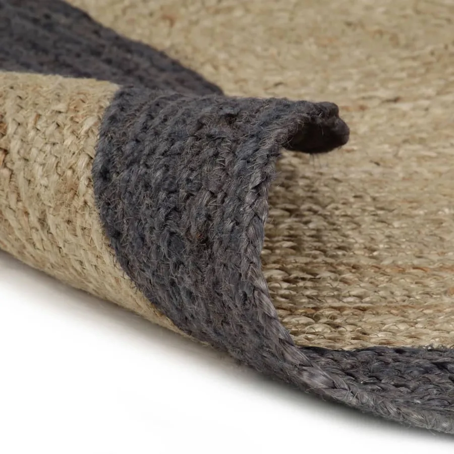 Tapis fait à la main Jute avec bord gris foncé 90 cm - 2