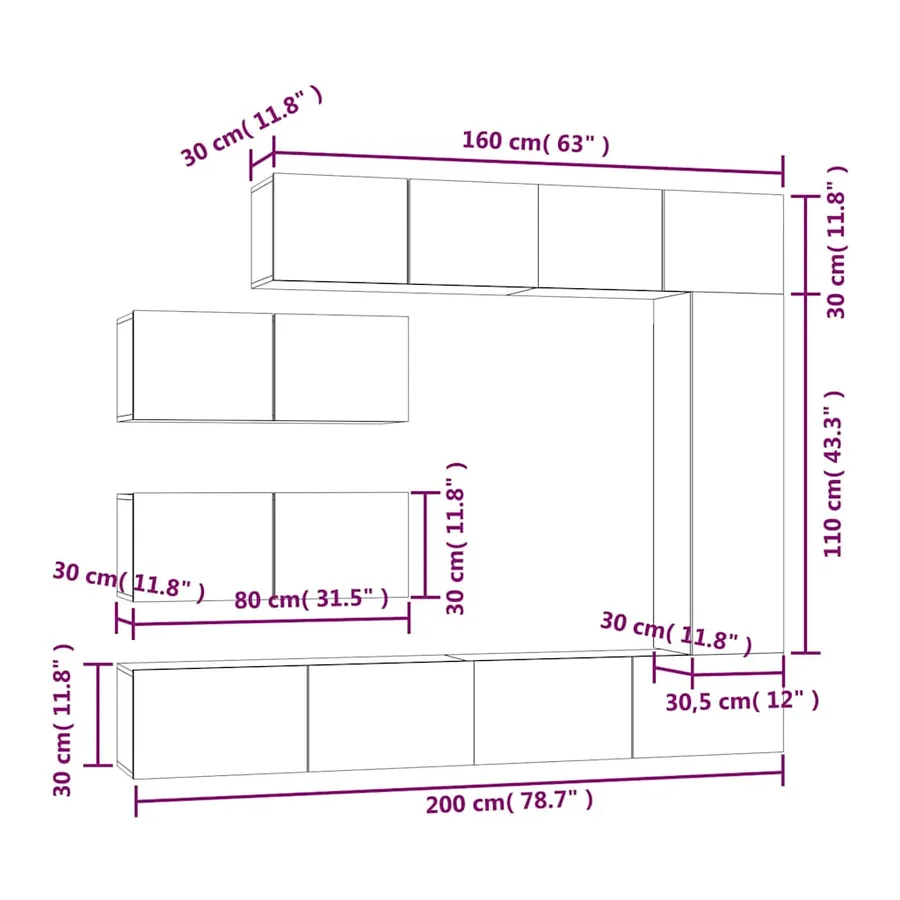 Ensemble de meubles TV 7 pcs Chêne sonoma Bois d'ingénierie - 10