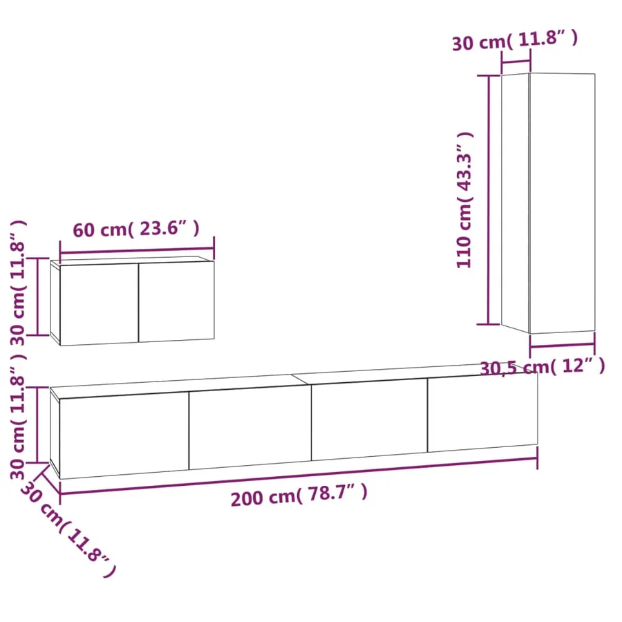 Ensemble de meubles TV 4 pcs Chêne sonoma Bois d'ingénierie - 12