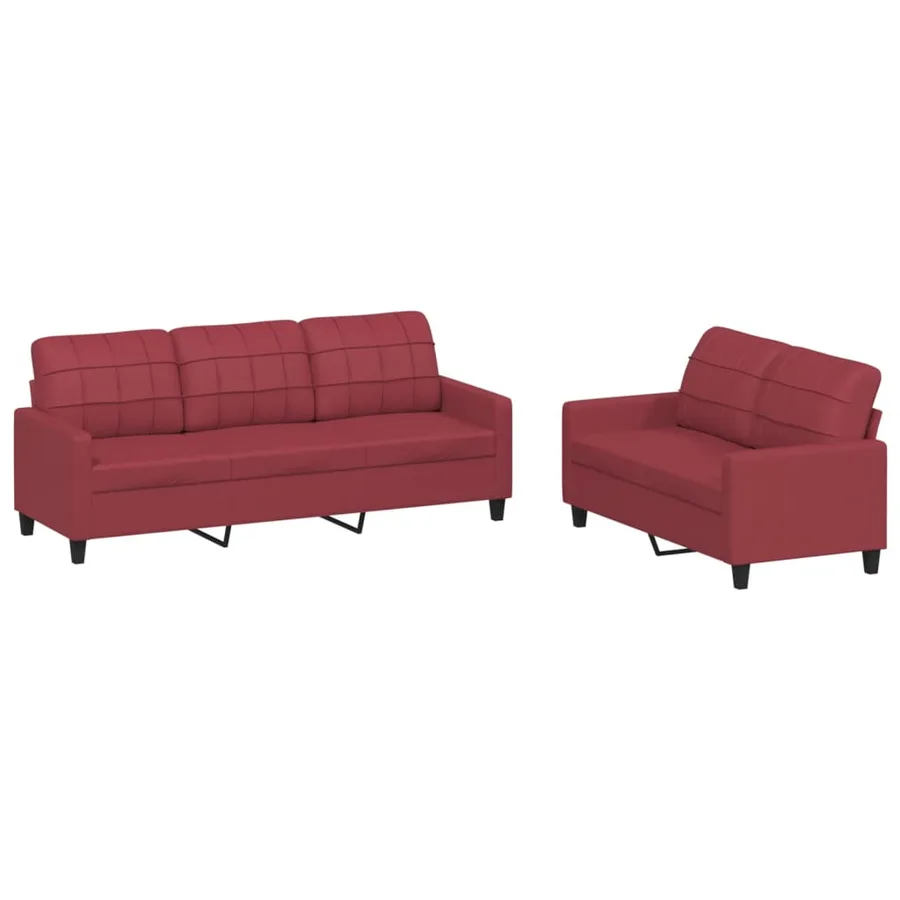 Ensemble de canapés 2 pcs et coussins Rouge bordeaux Similicuir - 2