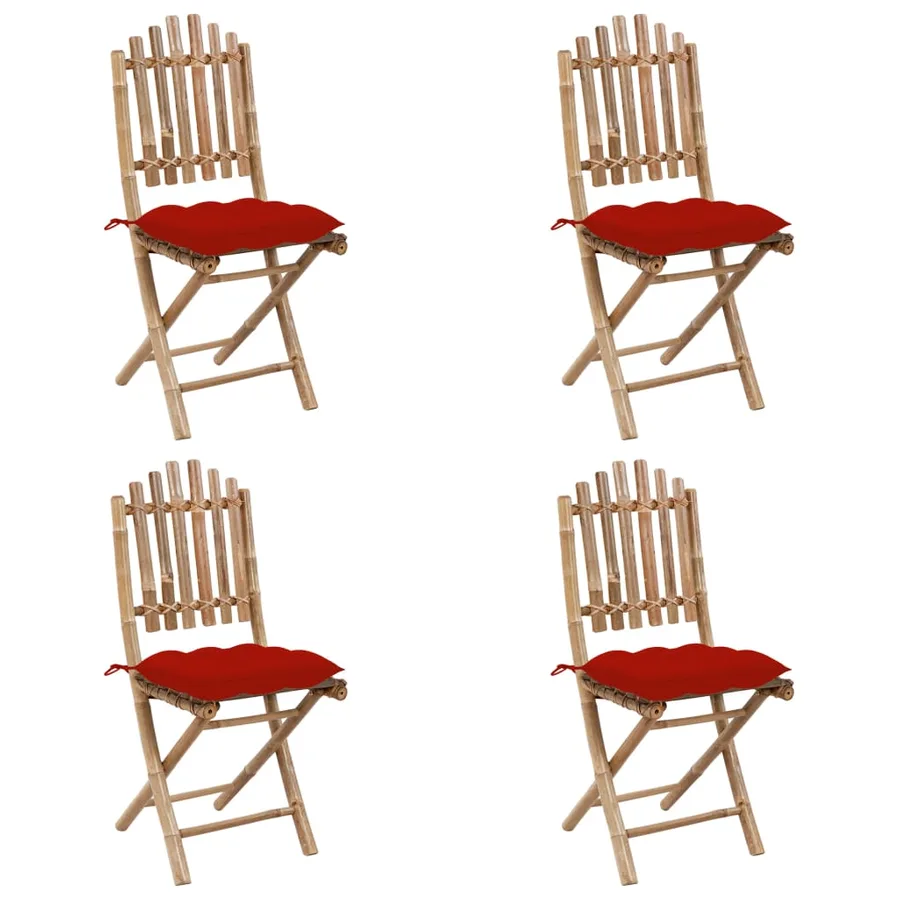 Ensemble à manger d'extérieur pliable 5pcs avec coussins Bambou - 3