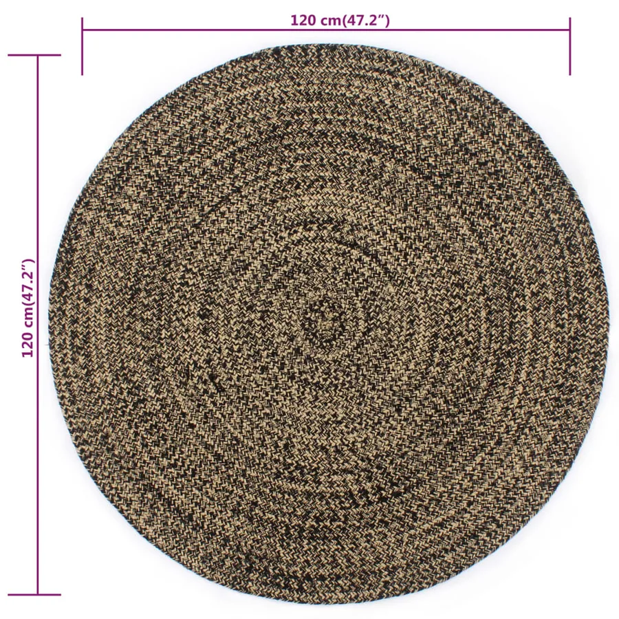 Tapis fait à la main Jute Noir et naturel 120 cm - 5