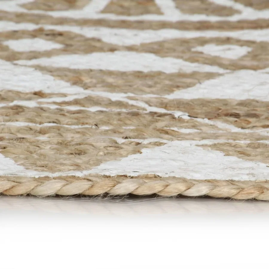 Tapis fait à la main Jute avec imprimé blanc 120 cm - 3