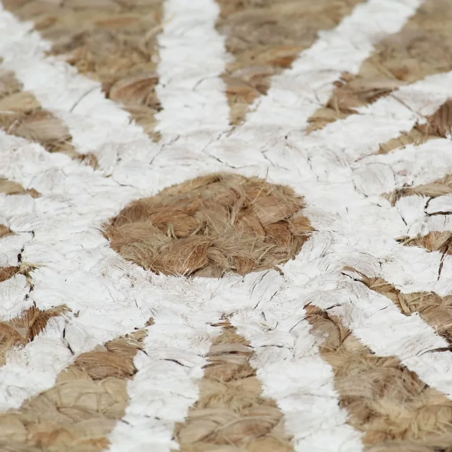 Tapis fait à la main Jute avec imprimé blanc 120 cm - 5