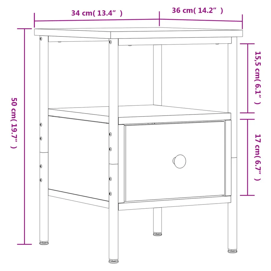 Table de chevet sonoma gris 34x36x50 cm bois d'ingénierie - 11