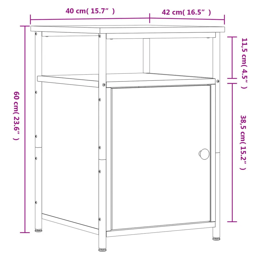 Table de chevet chêne fumé 40x42x60 cm bois d'ingénierie - 12