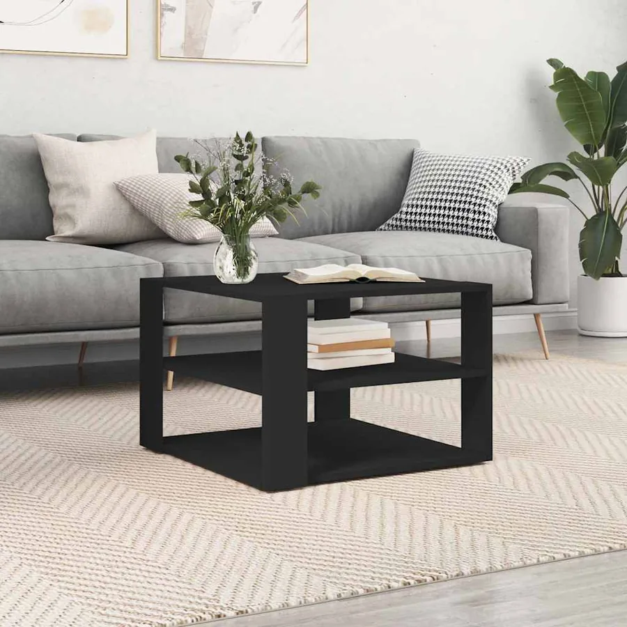Table basse noir 58x58x40 cm bois d'ingénierie