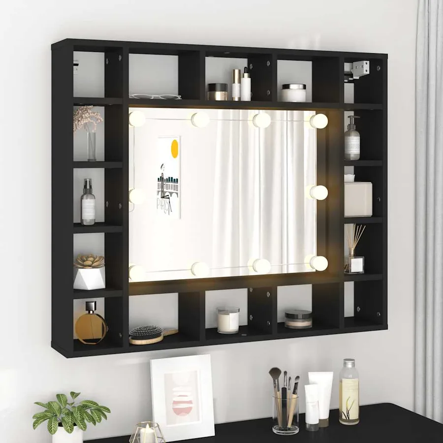 Armoire à miroir à LED noir 91x15x76,5 cm - 3