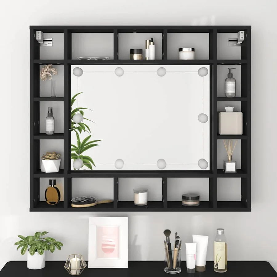 Armoire à miroir à LED noir 91x15x76,5 cm - 4
