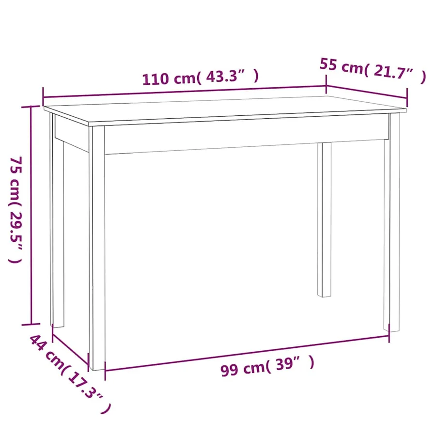 Table à manger Blanc 110x55x75 cm Bois massif de pin - 8
