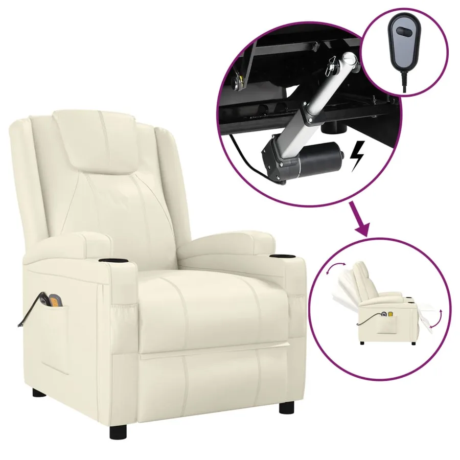 Fauteuil électrique de massage Crème blanc Similicuir - 2
