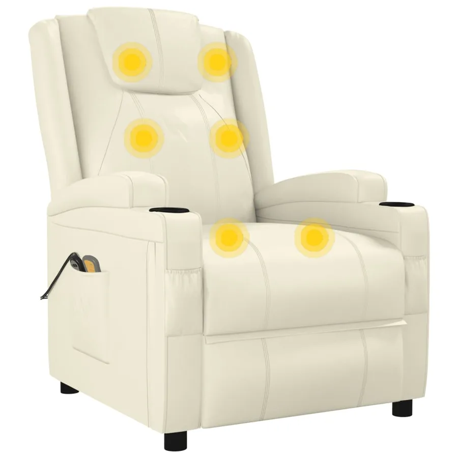 Fauteuil électrique de massage Crème blanc Similicuir - 8