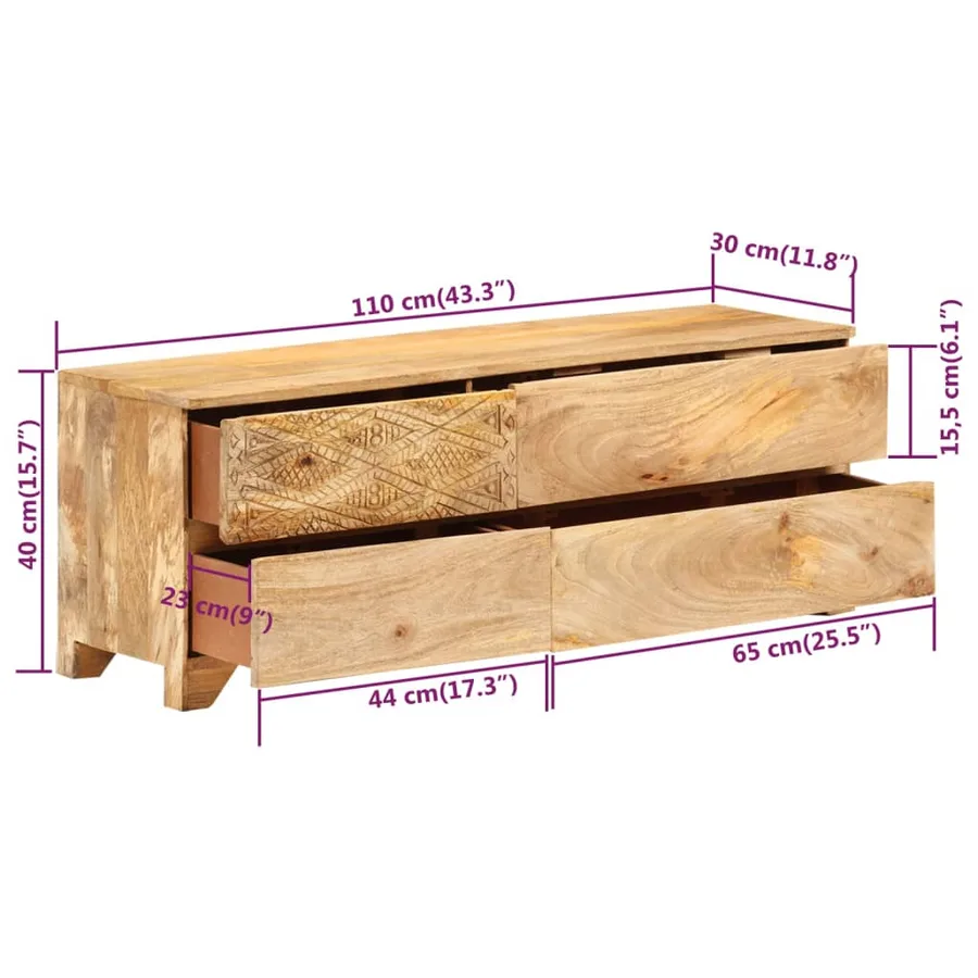 Meuble TV Bois de manguier solide 110x30x40 cm - 8