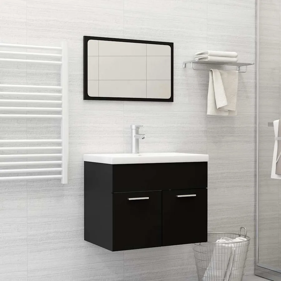 Ensemble de meubles salle de bain 2 pcs Noir Bois d'ingénierie