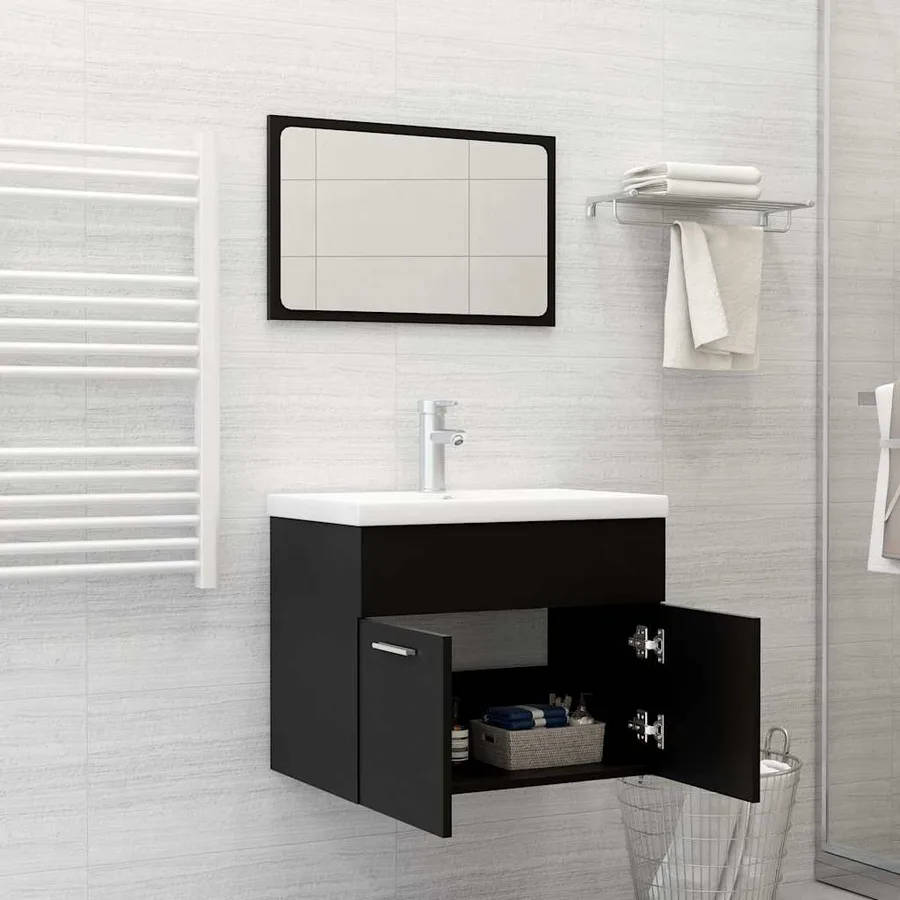 Ensemble de meubles salle de bain 2 pcs Noir Bois d'ingénierie - 3