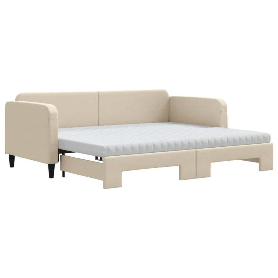 Lit de jour avec gigogne et matelas crème 90x200 cm tissu - 2