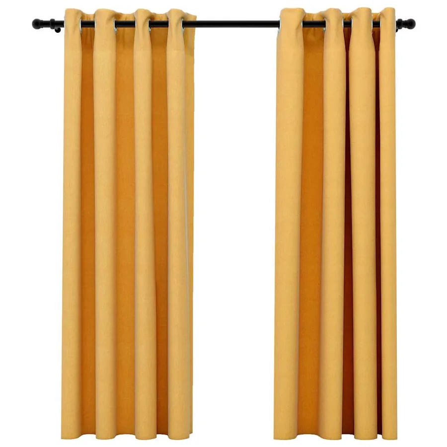 Rideaux occultants Aspect lin à œillets 2 pcs Jaune 140x175 cm - 2