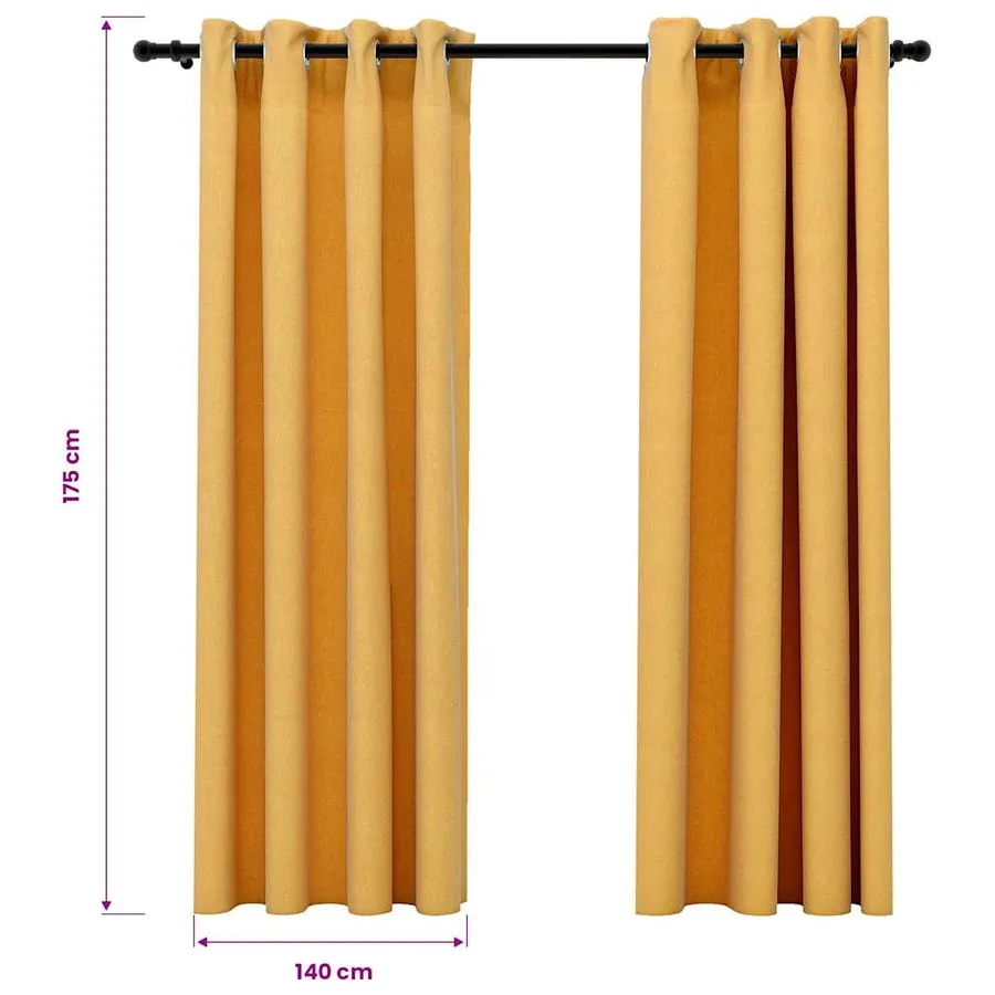 Rideaux occultants Aspect lin à œillets 2 pcs Jaune 140x175 cm - 6