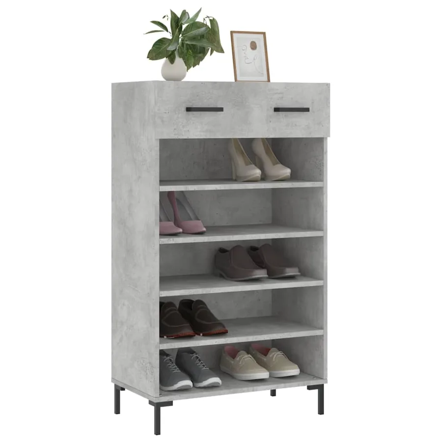 Armoire à chaussures gris béton 60x35x105 cm bois d'ingénierie - 3