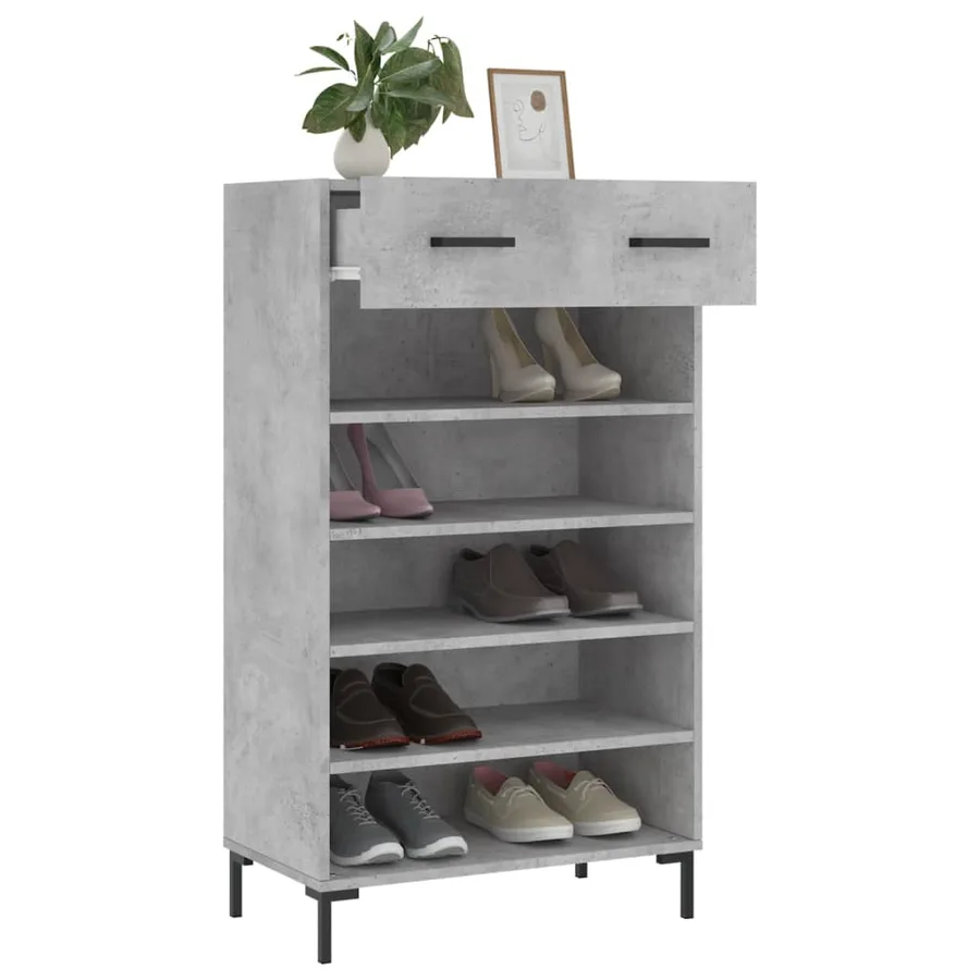 Armoire à chaussures gris béton 60x35x105 cm bois d'ingénierie - 4